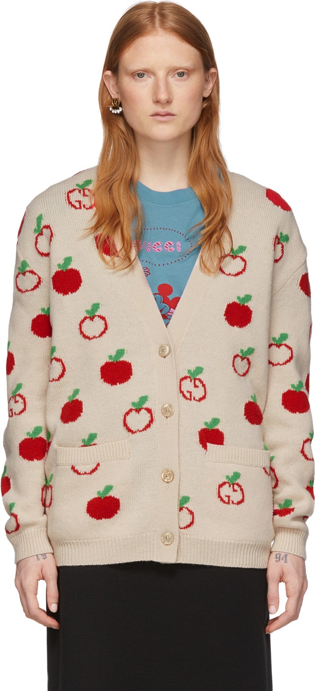 Gucci Off-White Jacquard GG Apple Cardigan
