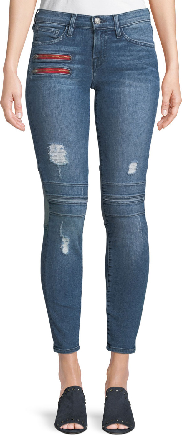 Etienne Marcel Two-Tone Frayed Skinny Jeans w/ Zippers