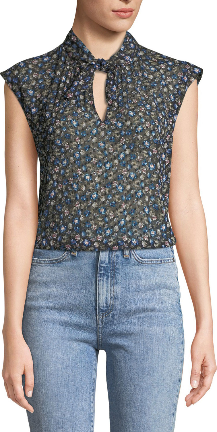 Rebecca Taylor Zelma Cap-Sleeve Floral Button-Front Top