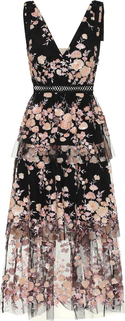 Self Portrait Midnight Floral embellished dress