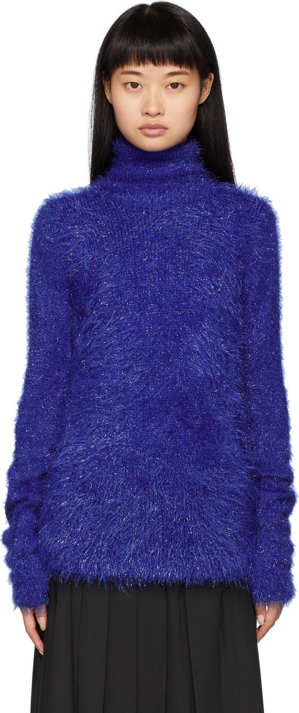 Juun.J Blue Fuzzy Knit Turtleneck