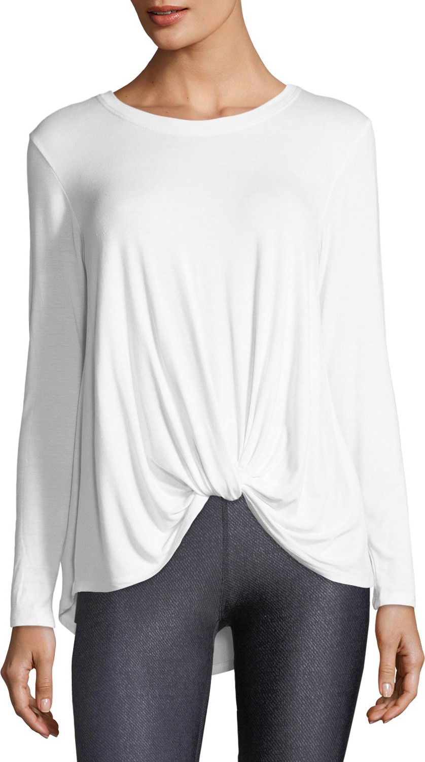 Terez Crewneck Twist-Front Long-Sleeve Tee