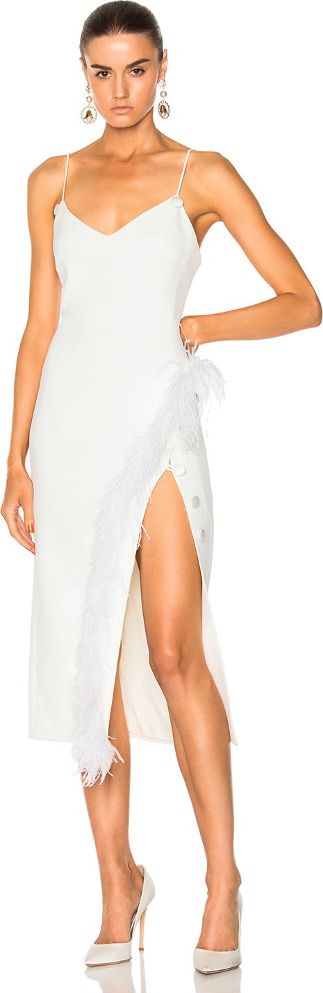 David Koma Side Split Feather Trim Midi Dress