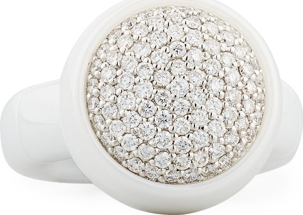 Roberto Demeglio Dama Medium White Ceramic Stretch Ring with Diamonds, Size 5.5
