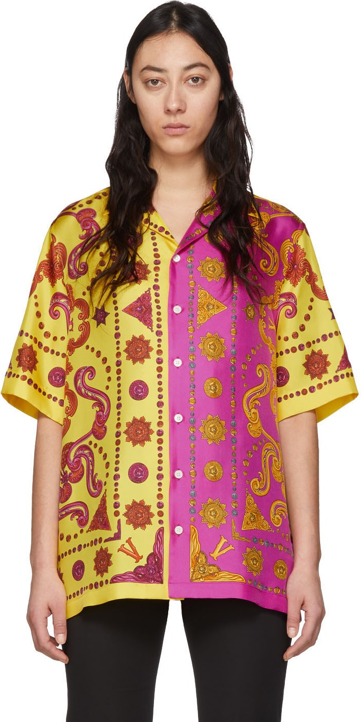 Versace Yellow & Pink Barocco Western Shirt Versace Yellow & Pink Barocco Western Shirt