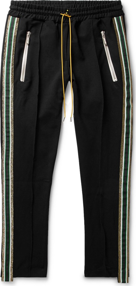 RHUDE Traxedo Tapered Cropped Webbing-Trimmed Satin-Jersey Drawstring Trousers