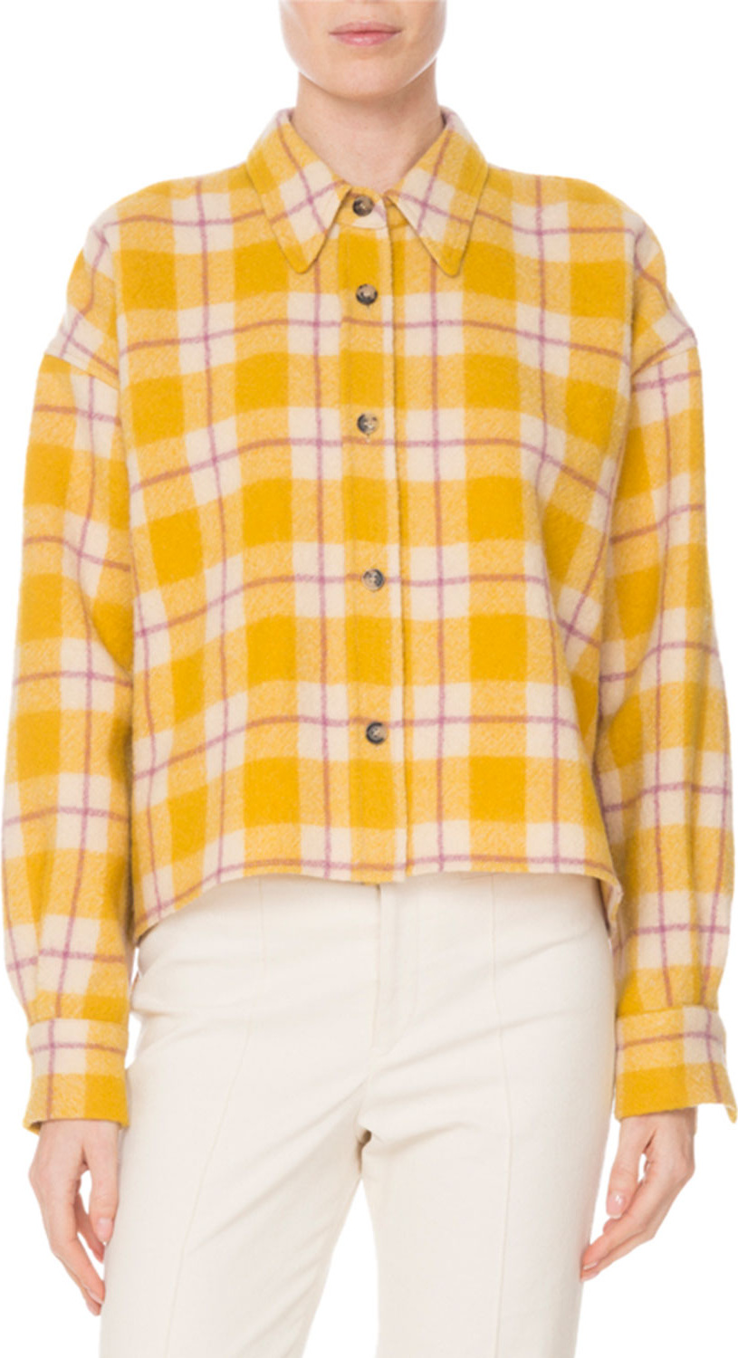 Isabel Marant Hanao Button-Front Check Quilted Wool Shirt