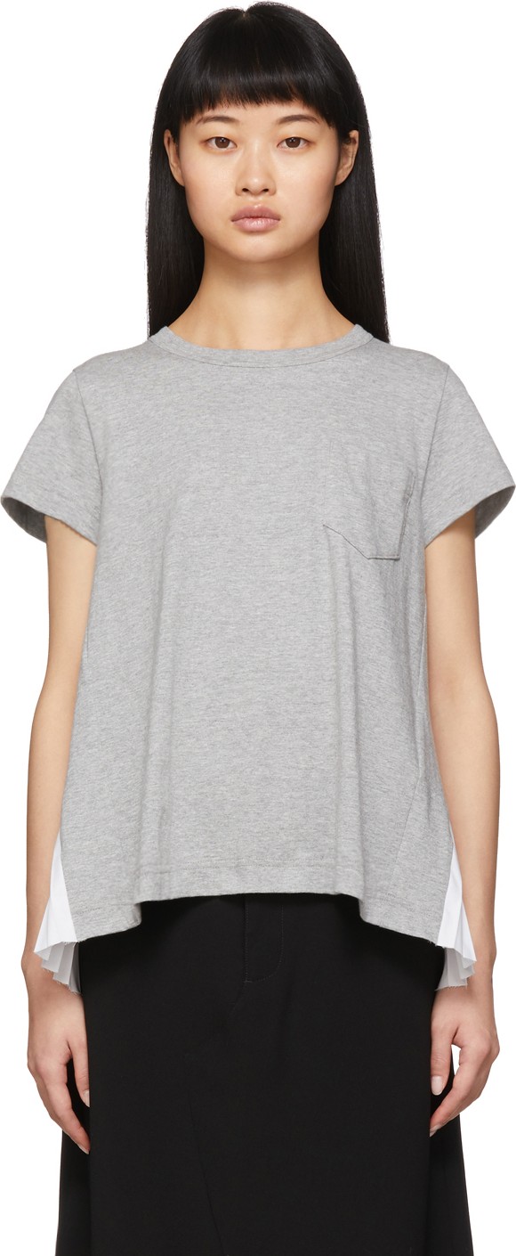 Sacai Grey Pleated Panel T-Shirt