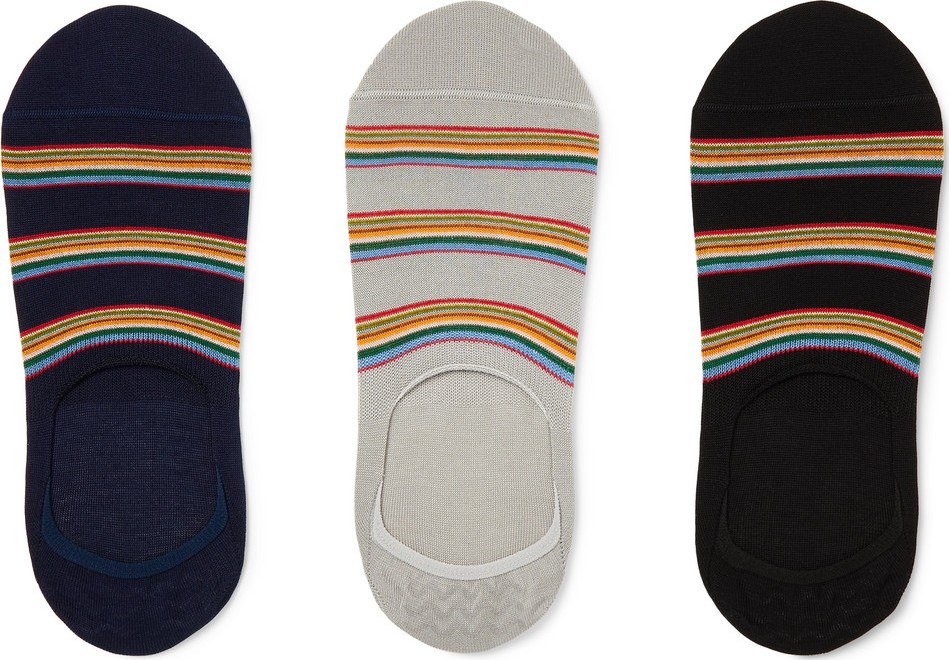 Paul Smith Three-Pack Striped Mercerised Stretch Cotton-Blend No-Show Socks