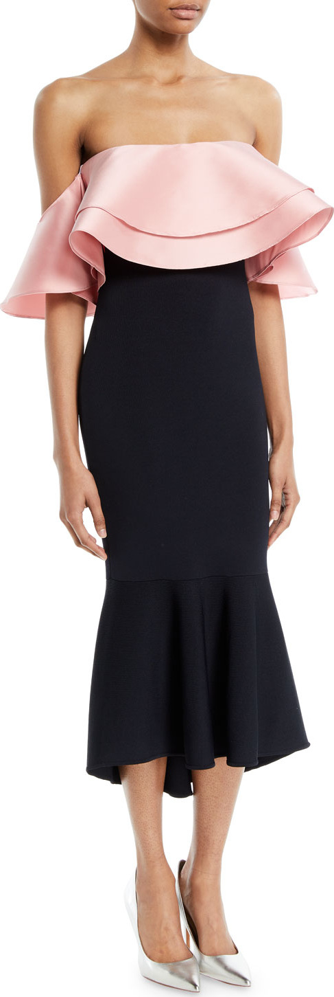 Sachin & Babi Eminonu Two-Tone Ruffle Off-Shoulder Dress