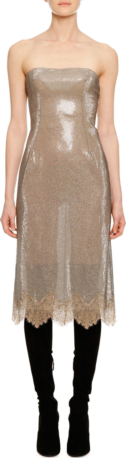 Ermanno Scervino Strapless Sequin Lace Cocktail Dress