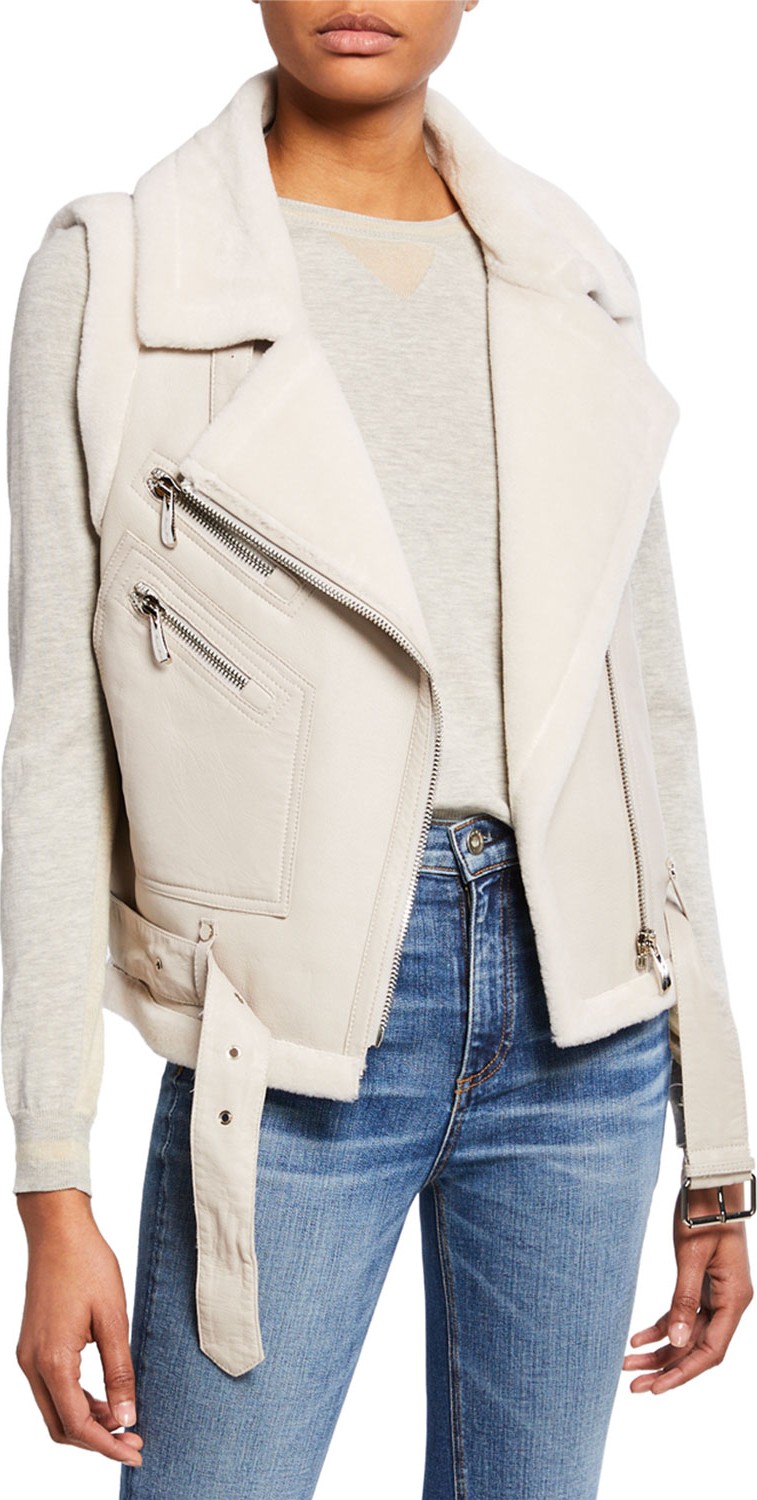 Belle Fare Leather Moto Vest w/ Fur Lining