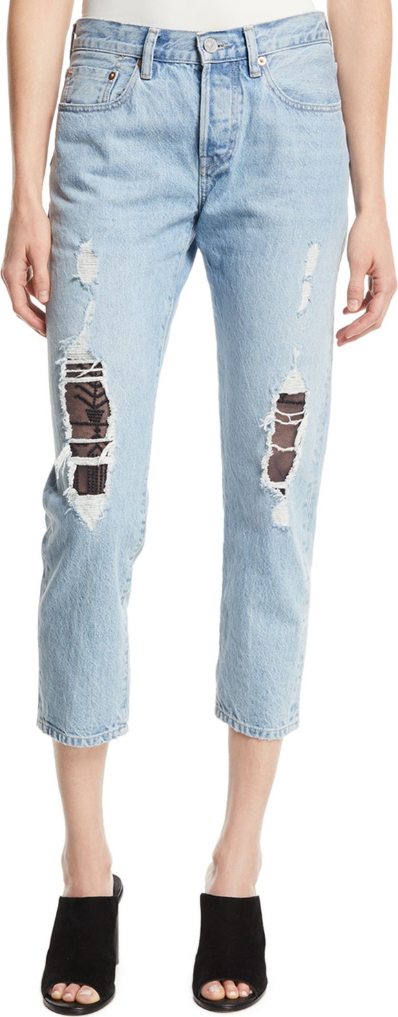 LEVI’S 501 Cropped Taper Distressed Jeans