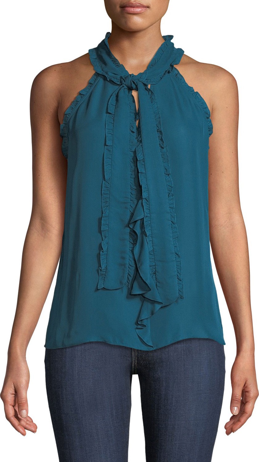 Parker Allie Tie-Neck Ruffle Sleeveless Top