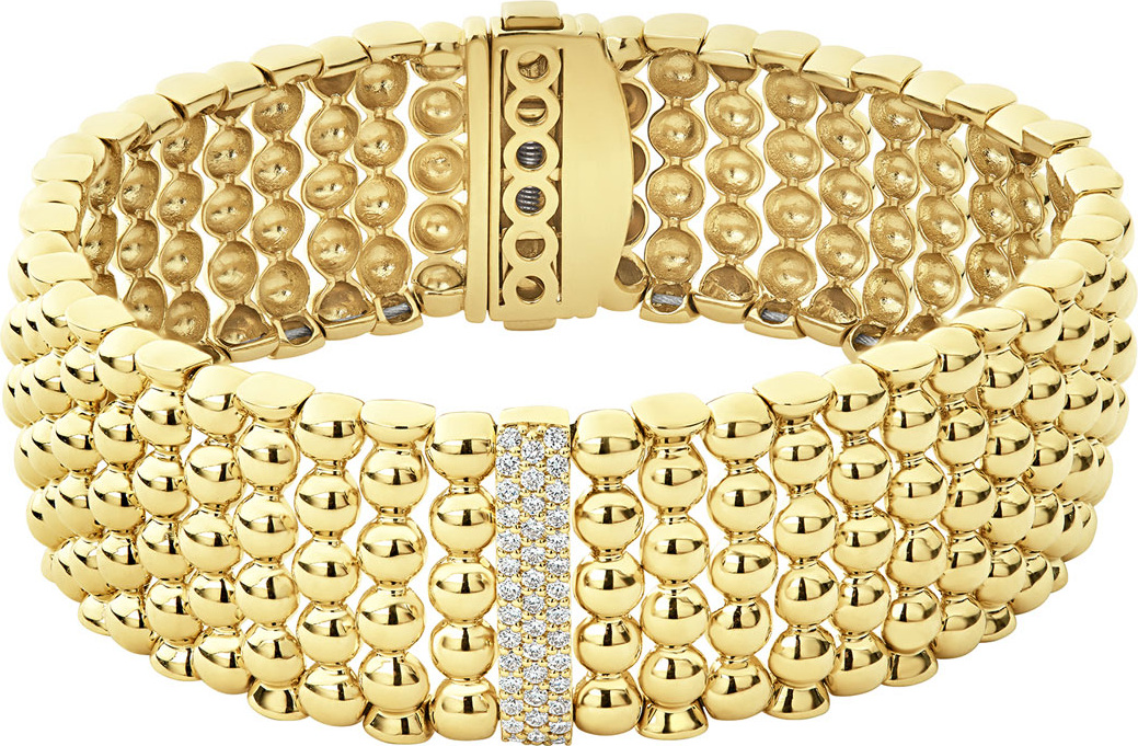 LAGOS 18k Caviar Gold Diamond-Plate Wide Rope Bracelet - 20mm, Size M