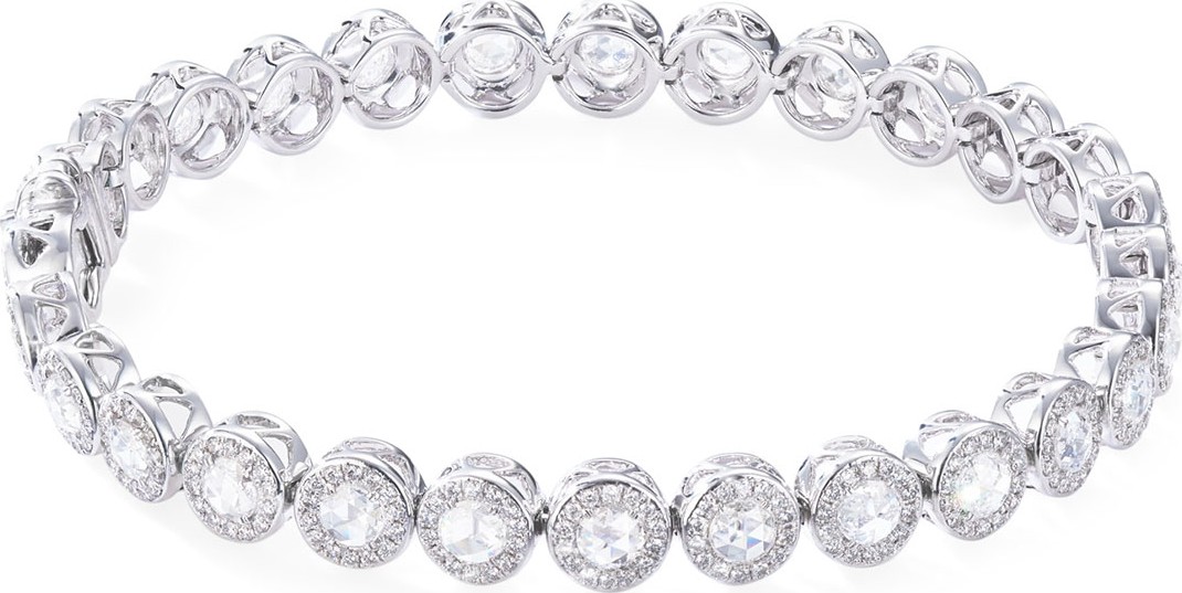 64 Facets Rose-Cut Diamond Tennis Bracelet in 18K White Gold