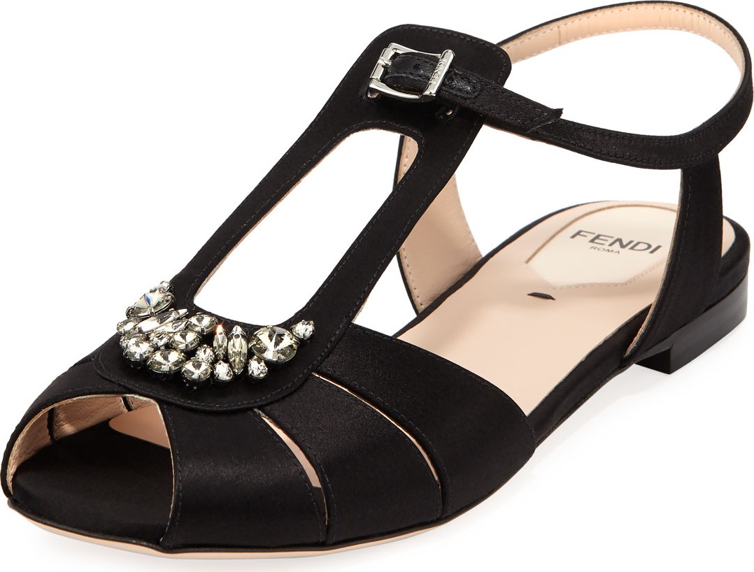 Fendi Chameleon Flat Jeweled Satin Sandal