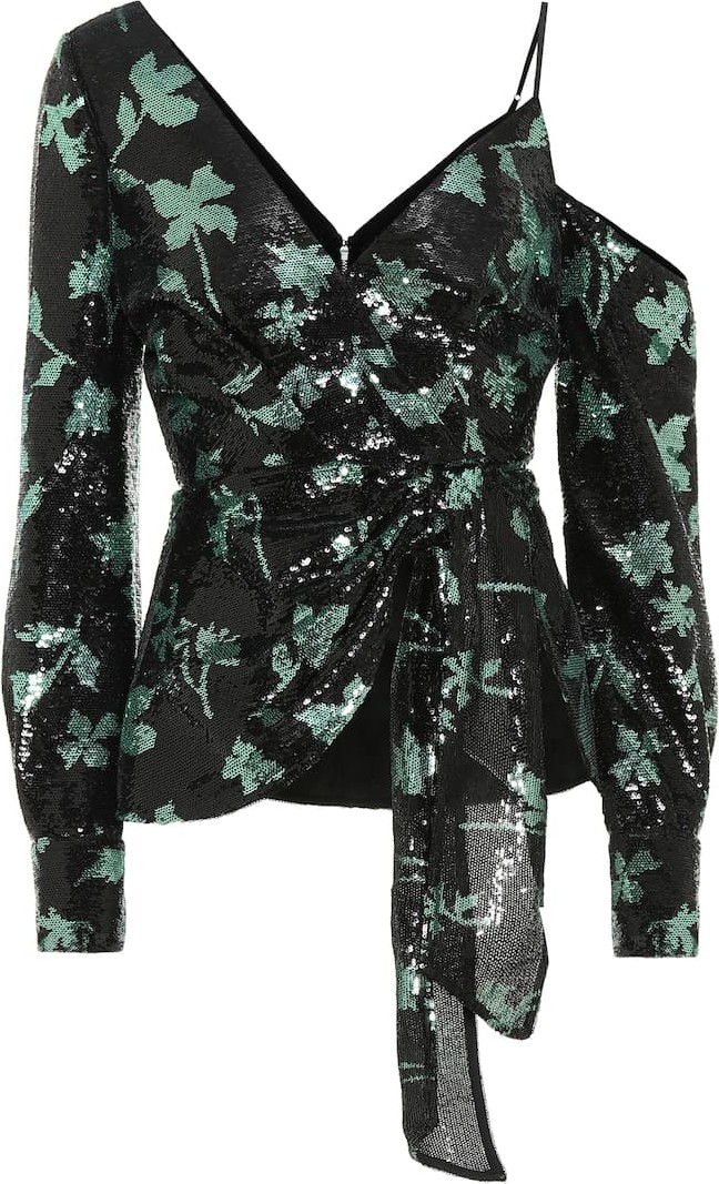 Self Portrait Sequined one-shoulder top