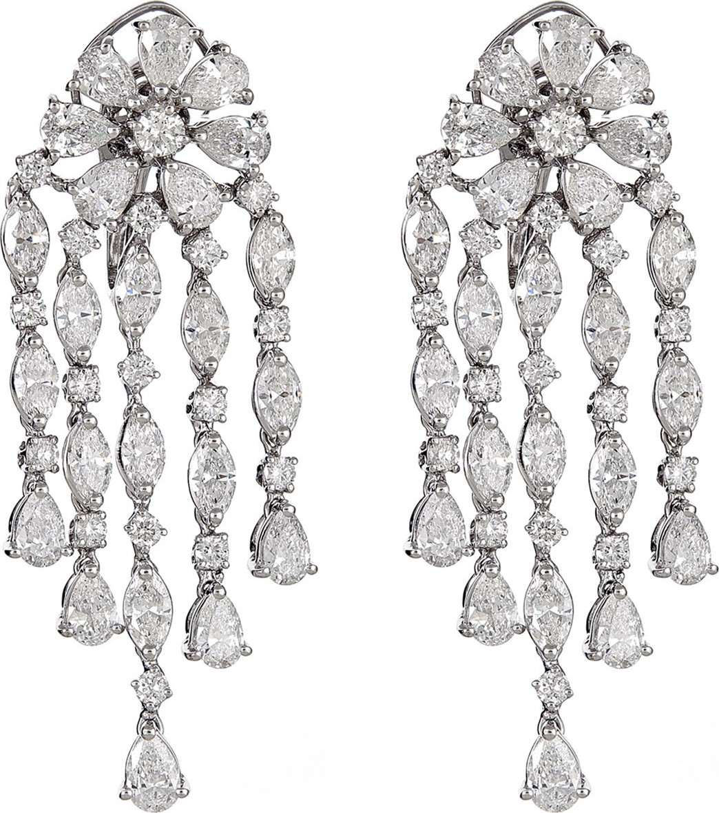 ZYDO Unique 18k White Gold Diamond Multi-Dangle Earrings