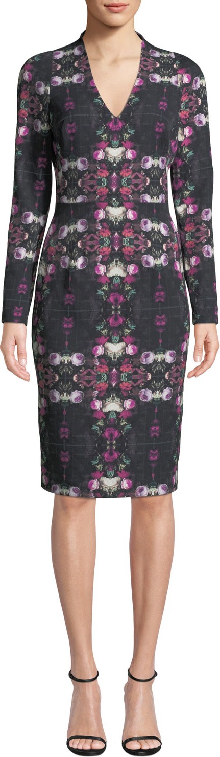 Black Halo Mindy Long-Sleeve Printed Sheath Dress