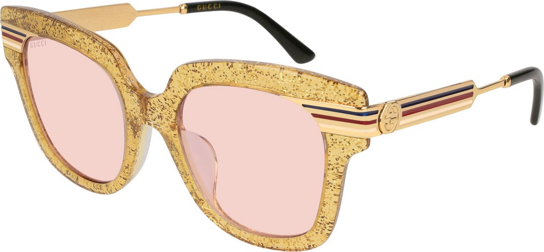 Gucci Metal & Glittered Acetate Square Sylvie Web Sunglasses, Gold