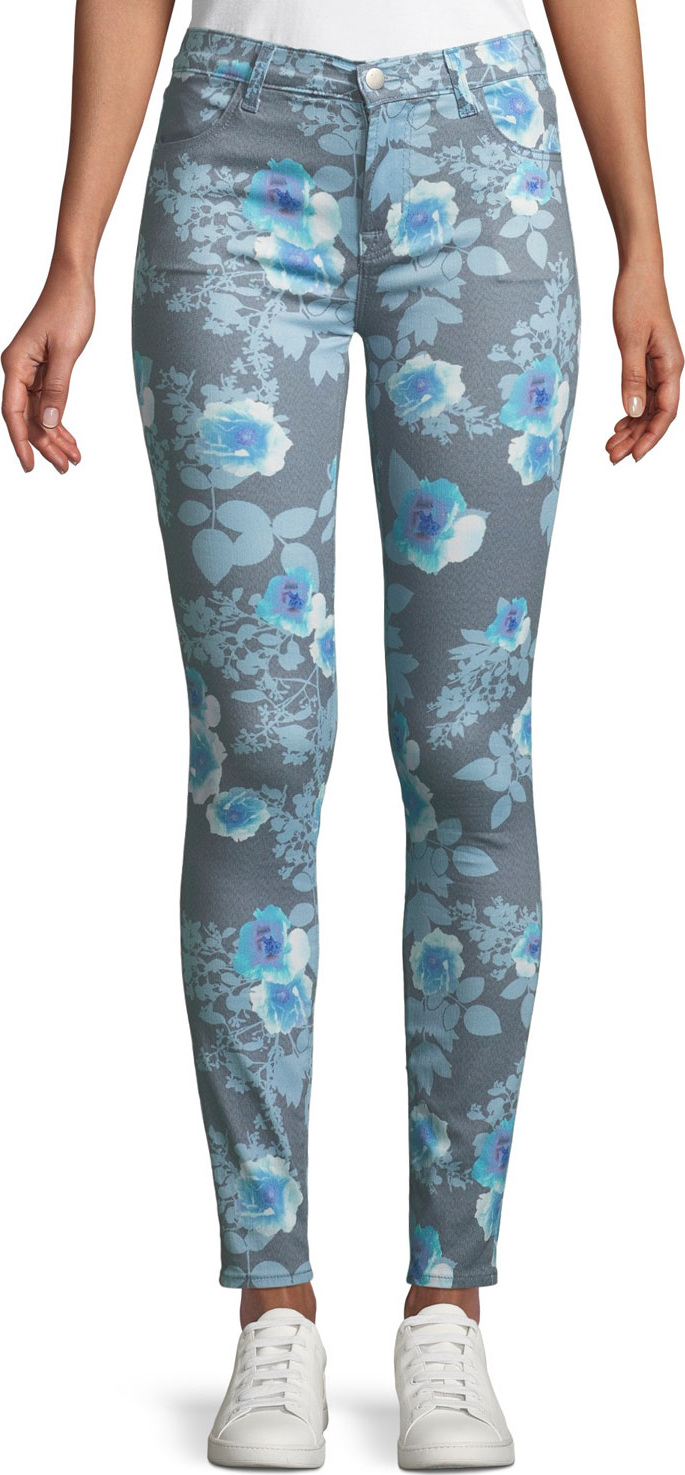 J BRAND 620 Floral-Print Mid-Rise Super Skinny Jeans