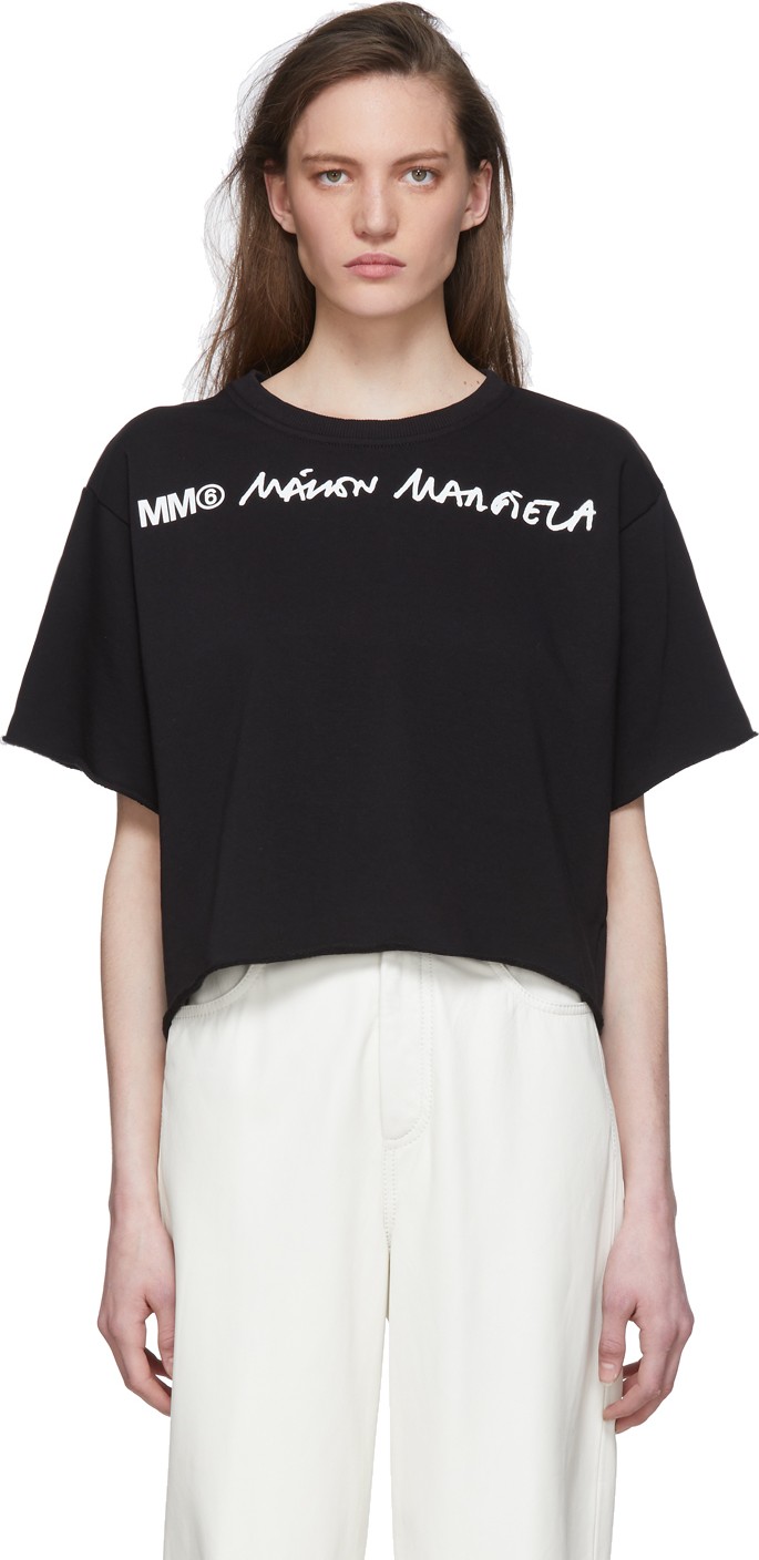 MM6 Maison Margiela Black Wide Cropped T-Shirt