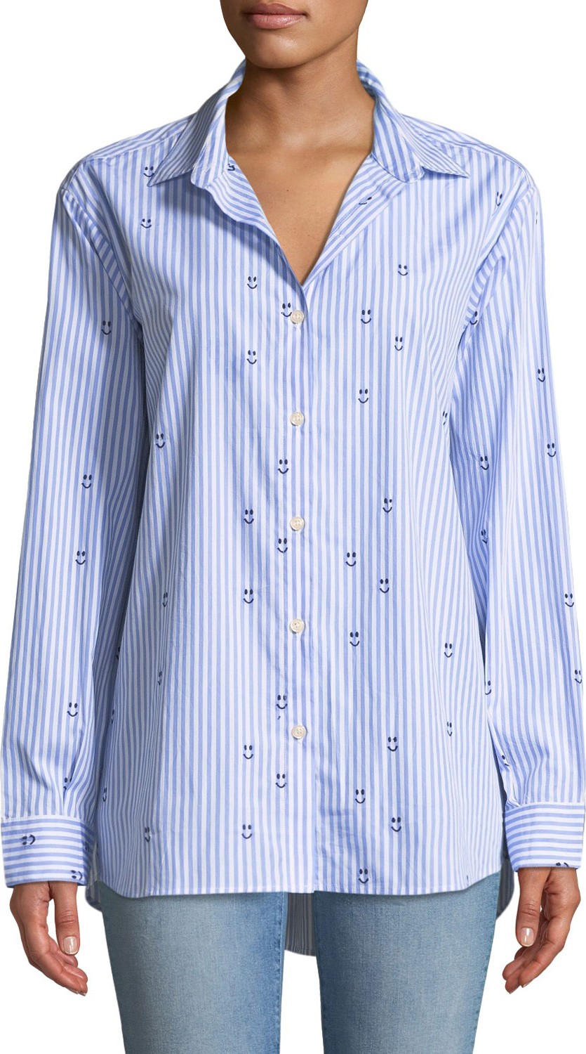 Kule The Hutton Embroidered Striped Button-Down Top