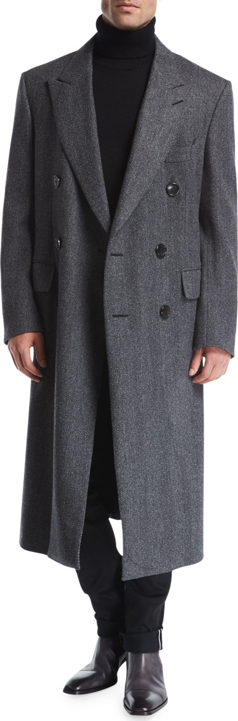 TOM FORD Double-Breasted Herringbone Top Coat