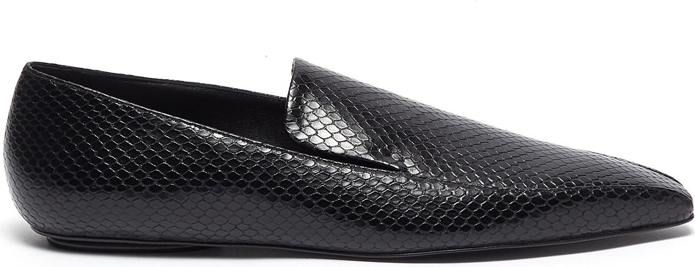 Rosetta Getty Point toe snake embossed leather loafers
