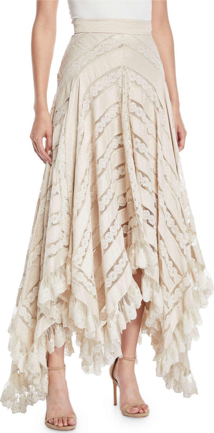 Zimmermann Unbridled Chevron Panel Lace Skirt