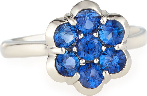 Bayco Platinum & Blue Sapphire Flower Ring, Size 6