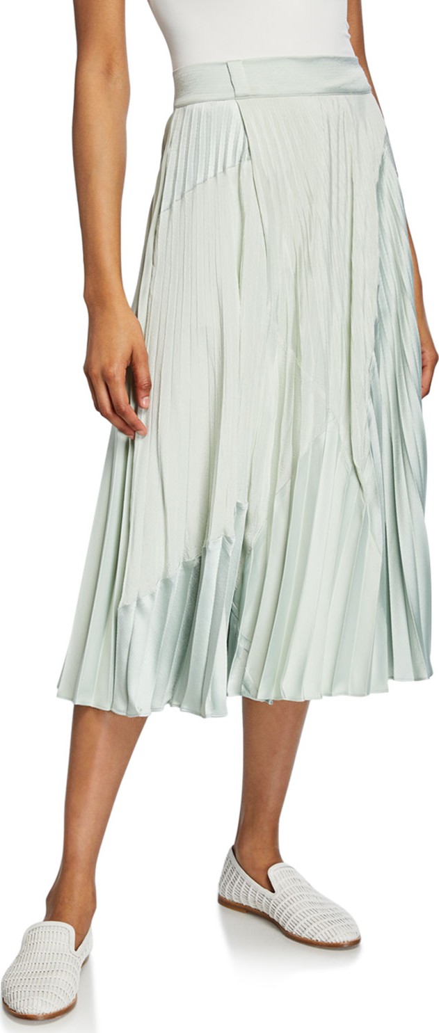 Vince Mixed-Media Pleated Midi Skirt