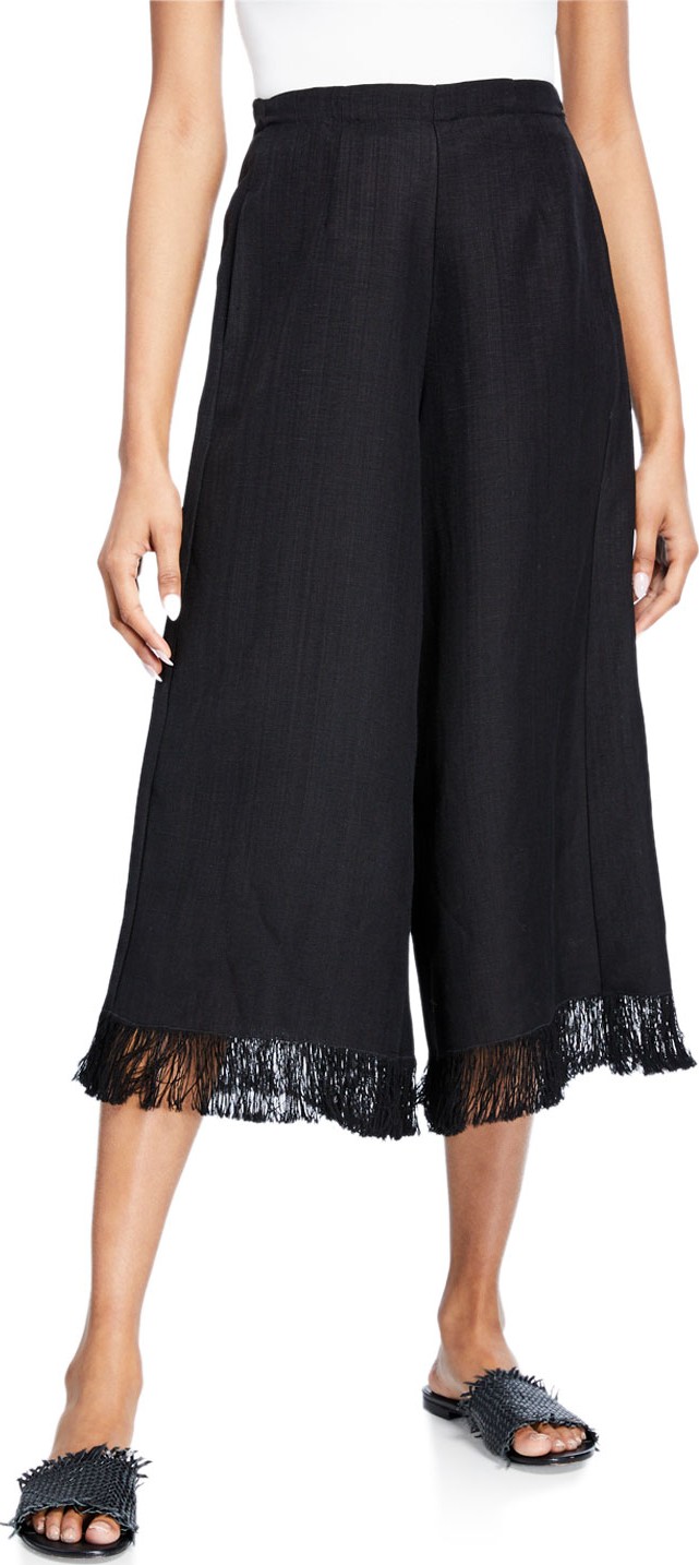 Forte Forte Cropped Linen-Viscose Wide-Leg Fringe Pants