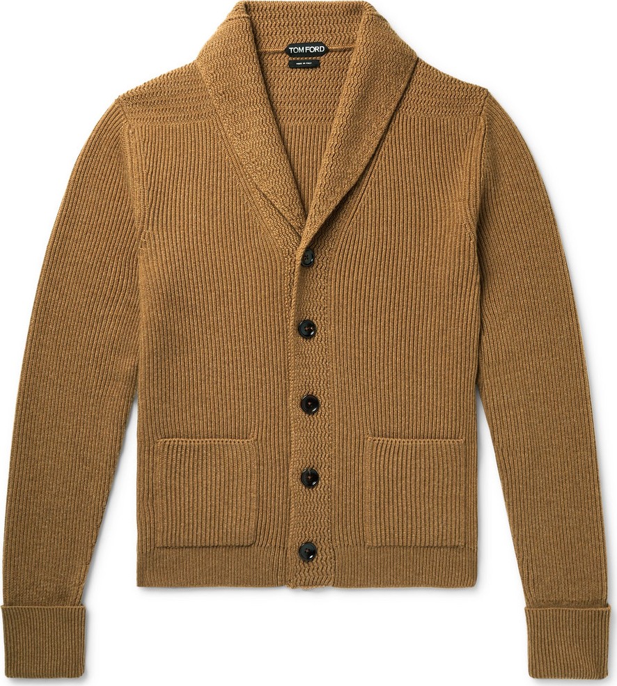 TOM FORD Shawl-Collar Ribbed Cashmere Cardigan