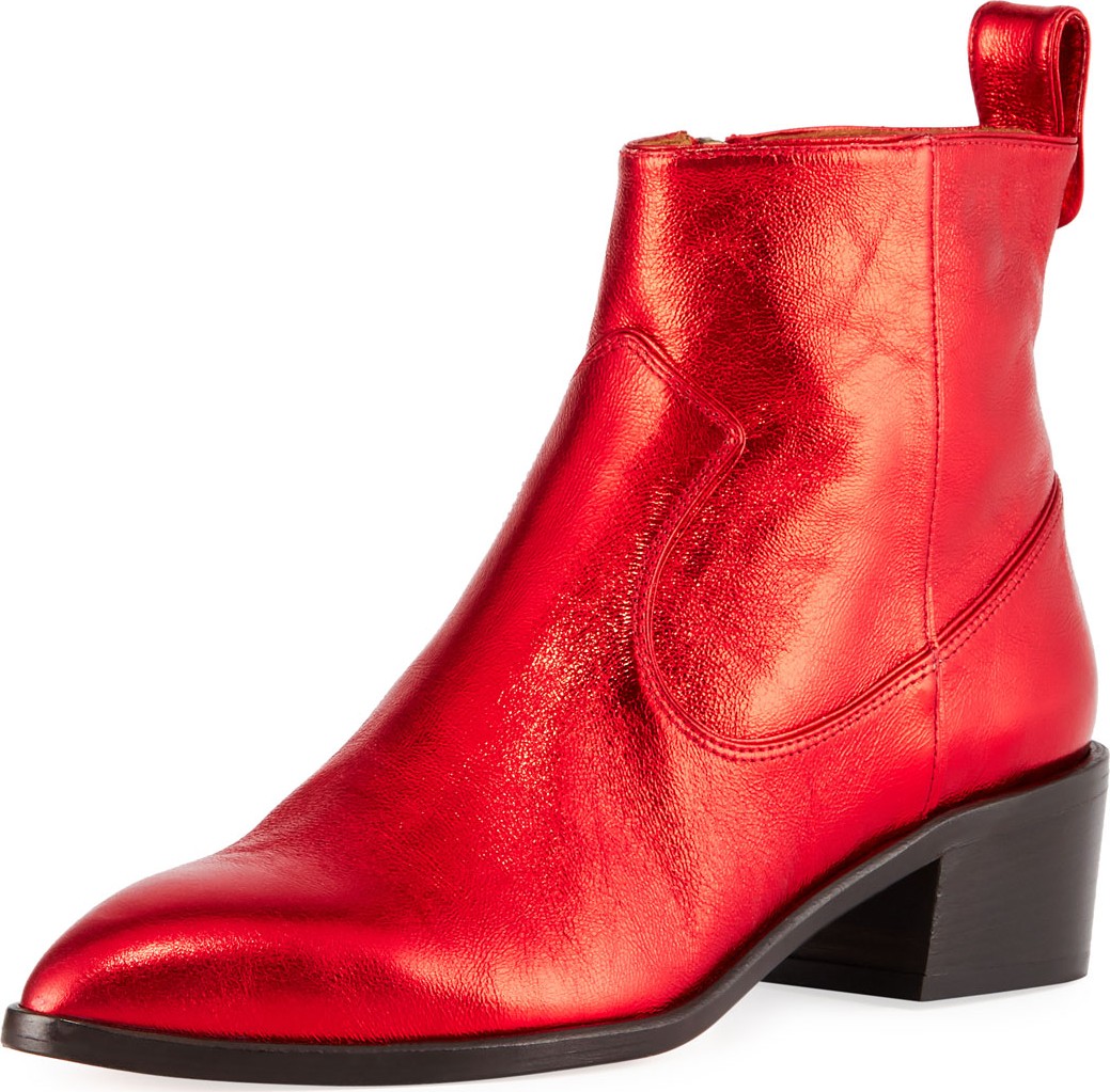 Veronica Beard Tanner Tumbled Metallic Leather Booties