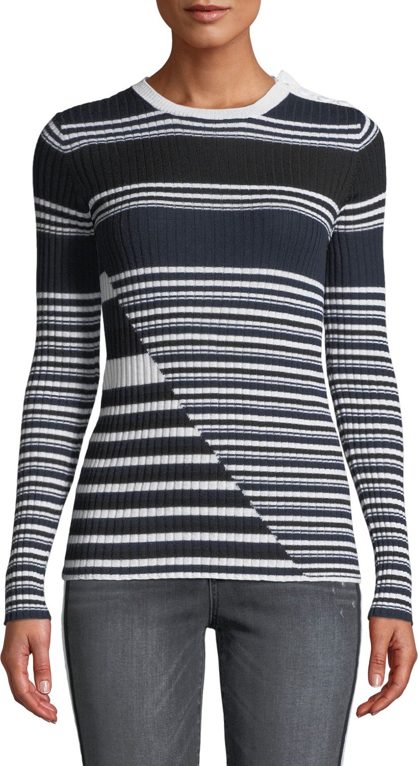 Equipment Desmond Crewneck Long-Sleeve Multi-Striped Merino Wool Sweater