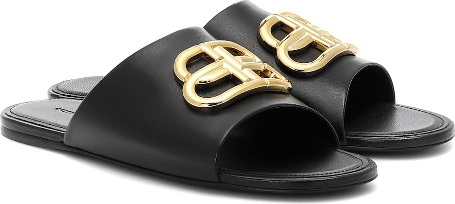 Balenciaga BB leather slides