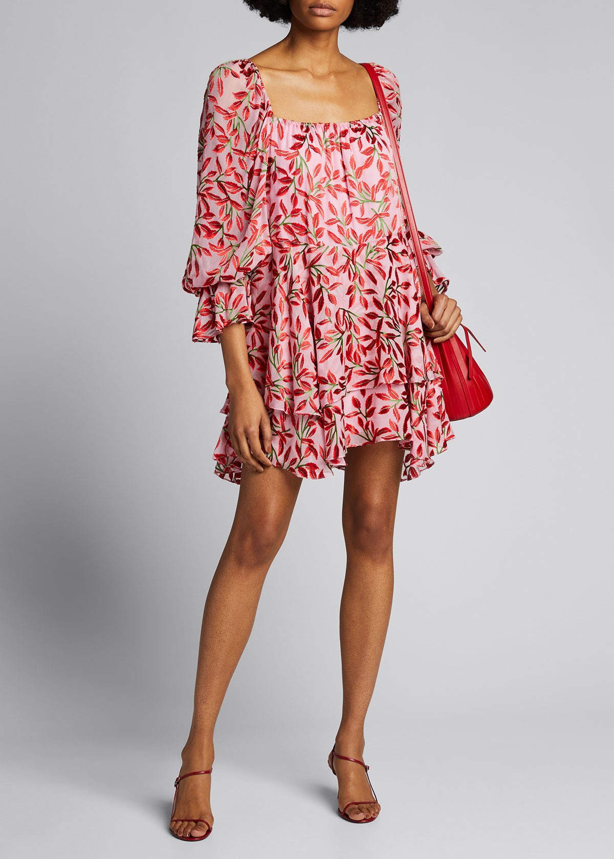 Alice + Olivia Debra Square-Neck Ruffle Dress