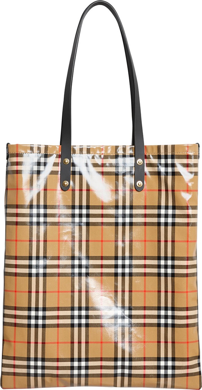 Burberry London England Coated Vintage Check Large Shopper Tote Bag