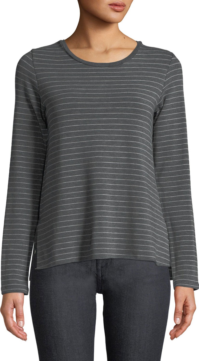 Majestic Striped Crewneck Side-Split Long-Sleeve Top