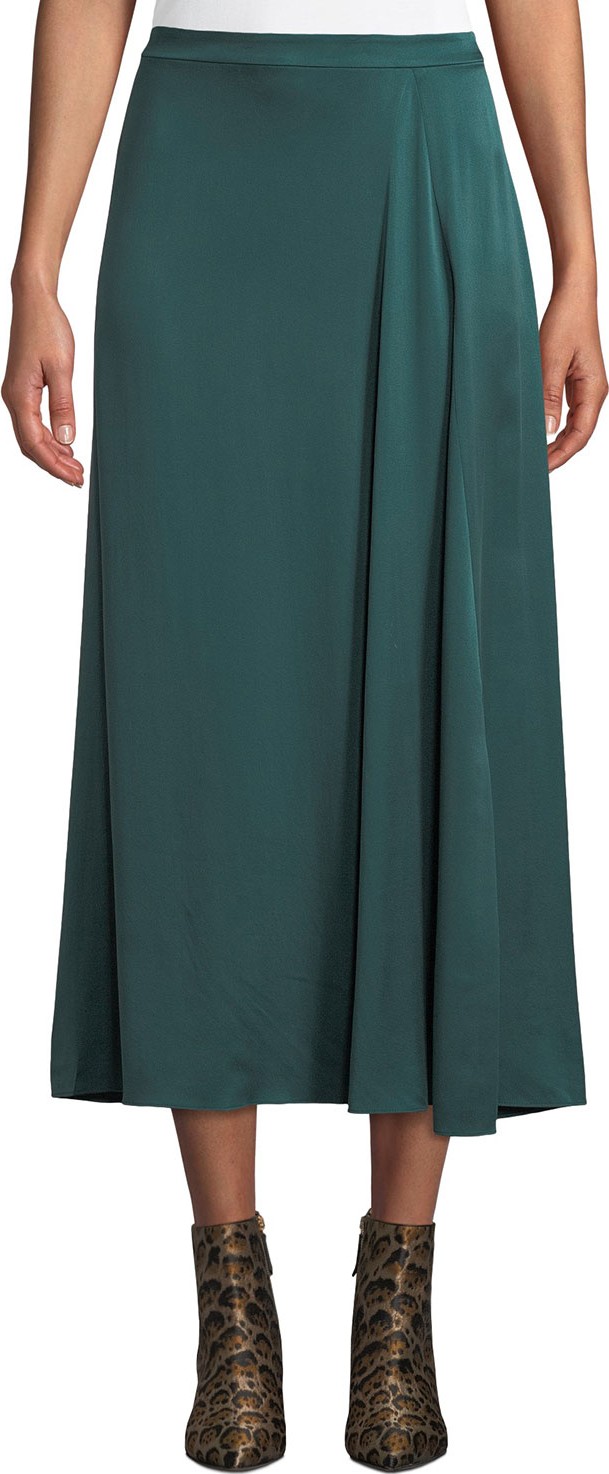 Eileen Fisher Godet-Pleat Silk Charmeuse Skirt