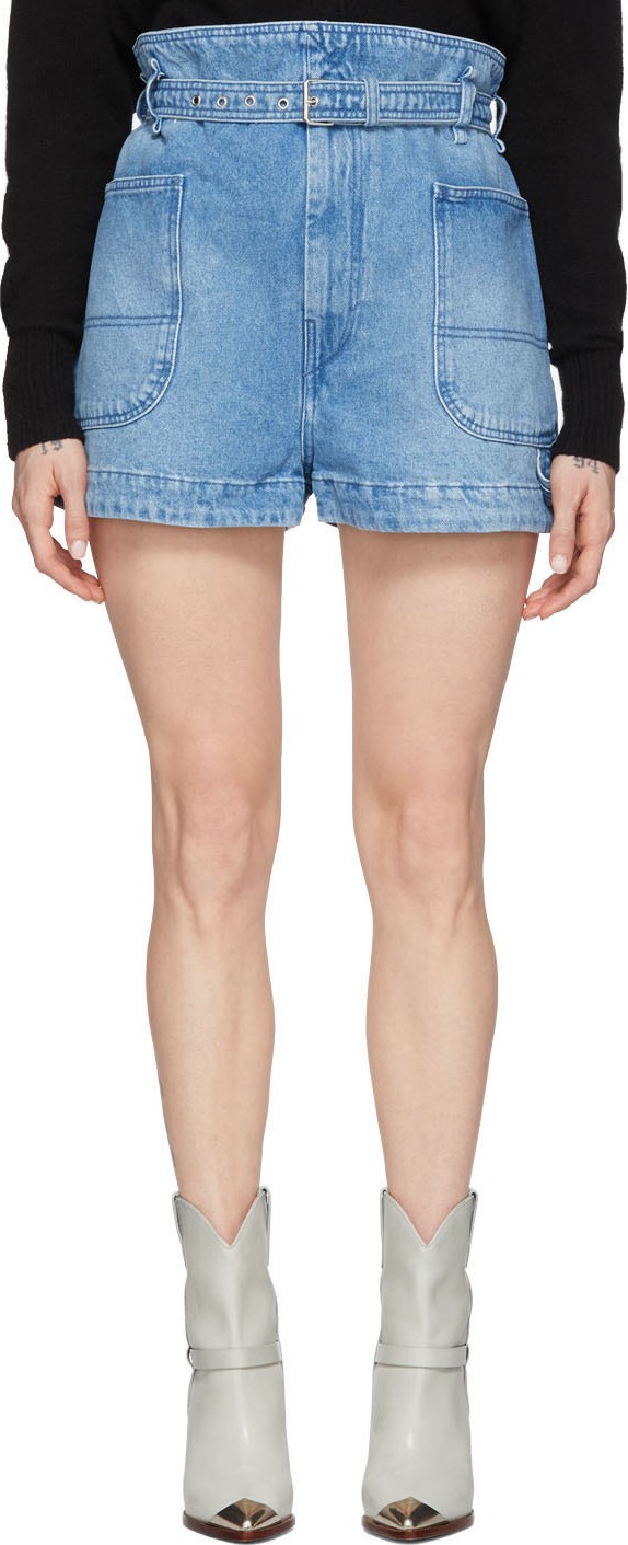 Isabel Marant Blue Denim Paper Bag Shorts