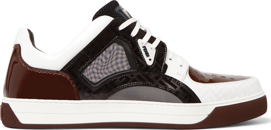 Fendi Patent-Leather and Mesh Sneakers
