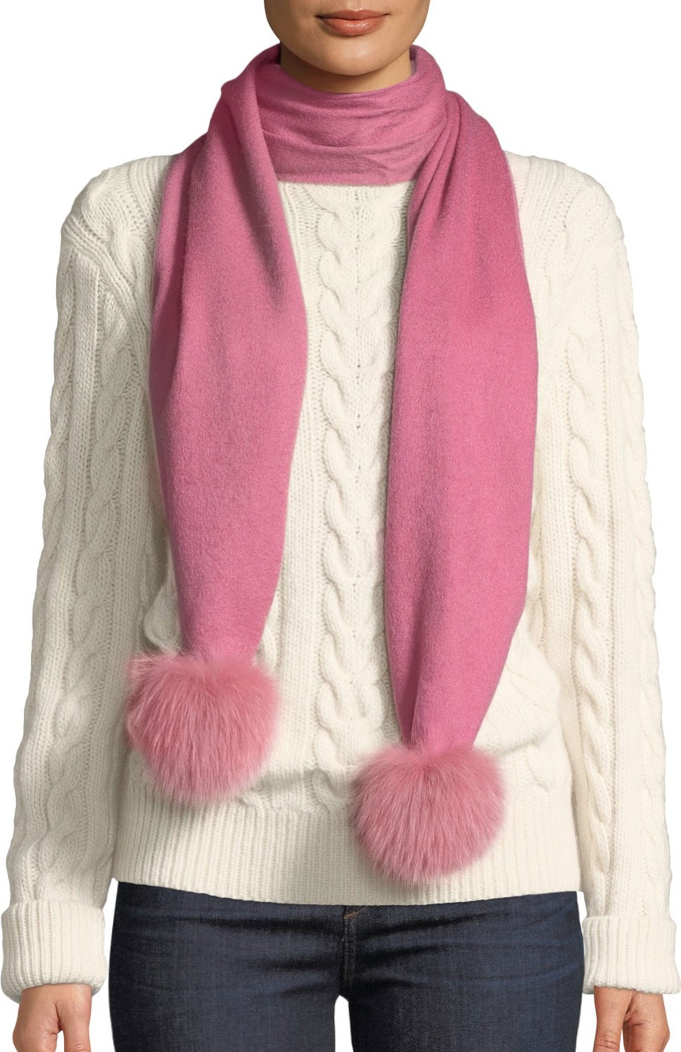 Gorski Cashmere Scarf w/ Fur Pompoms