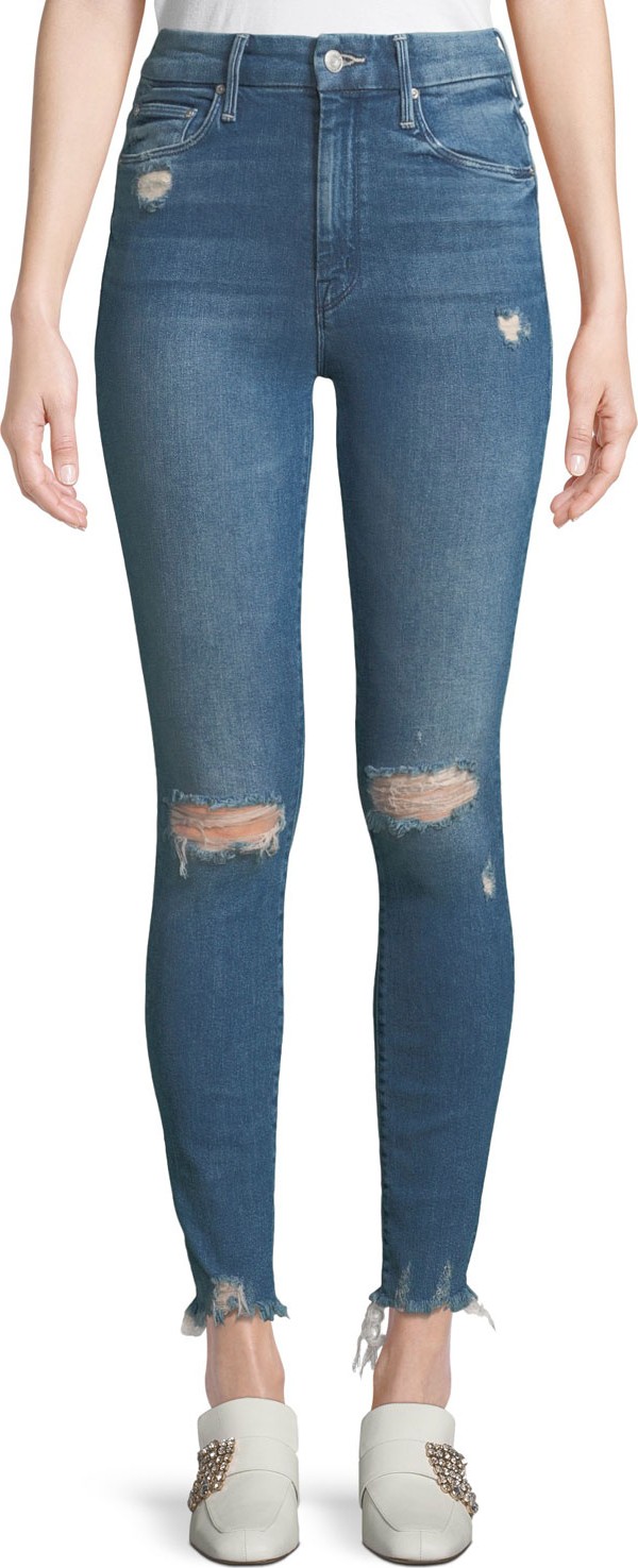 MOTHER Looker High-Waist Frayed Ankle Skinny Jeans