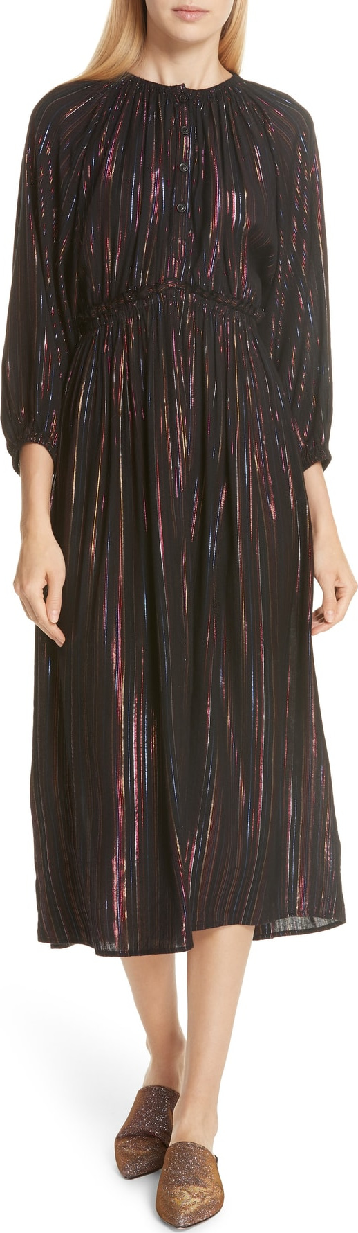 APIECE APART Rainbow Metallic Stripe Midi Dress