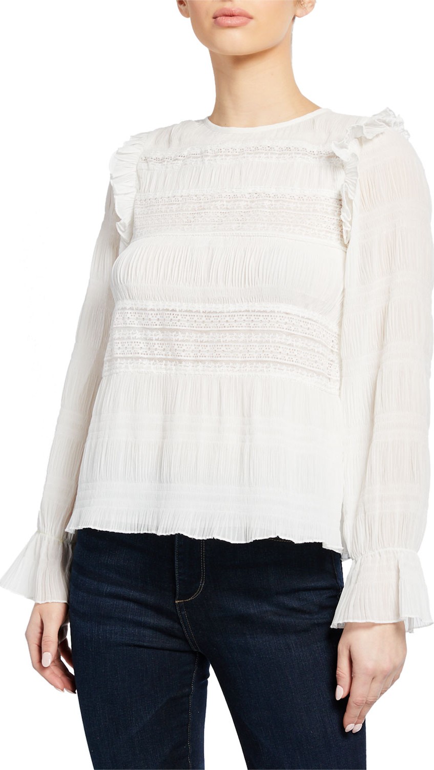 Velvet By Graham & Spencer Ynez Smocked Long-Sleeve Blouse