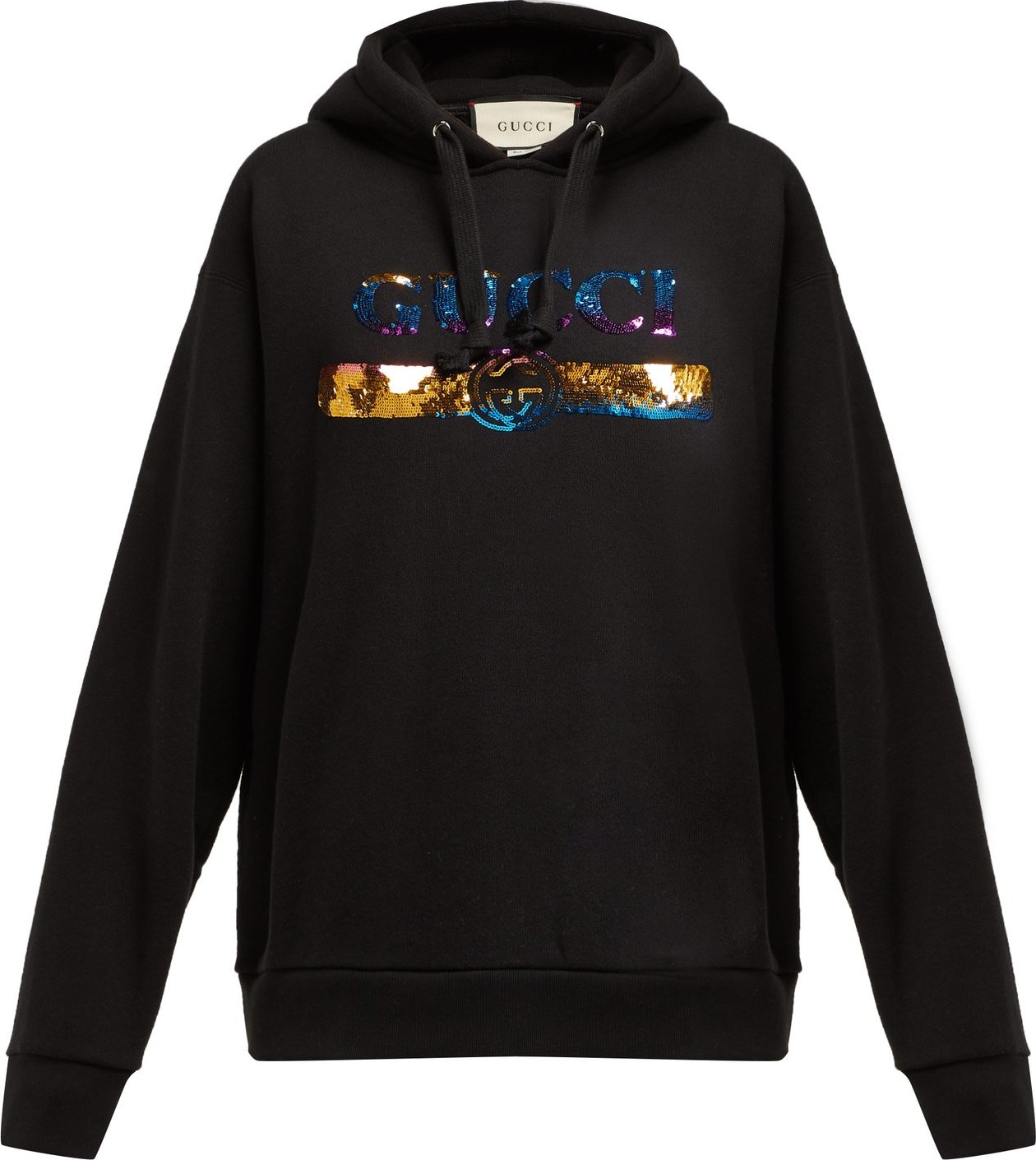 Gucci Sequinned-logo hooded cotton sweatshirt