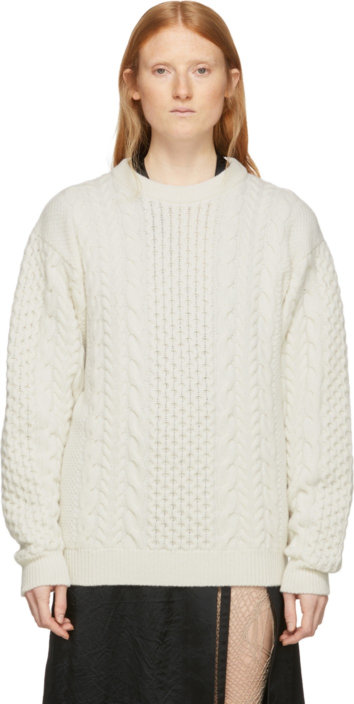 Ann Demeulemeester Off-White Wool Cable Knit Sweater